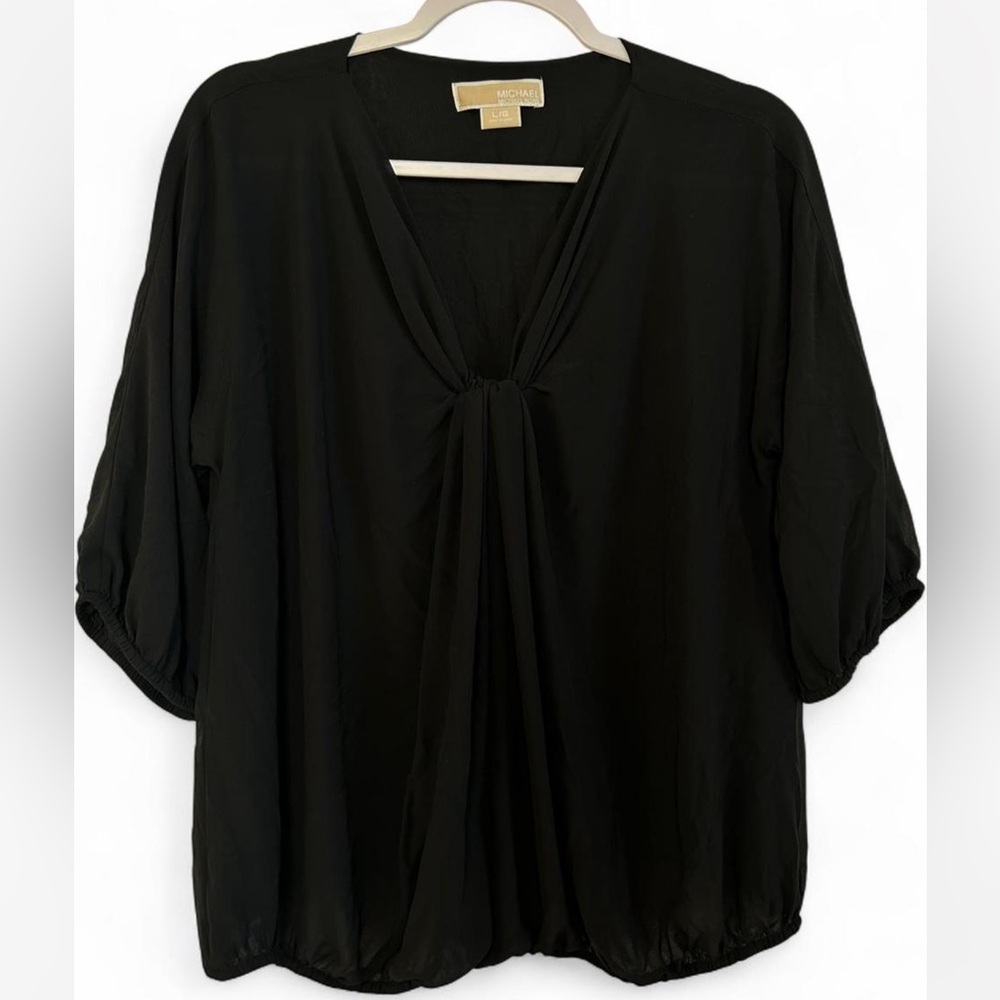 Michael Kors Black Sheer Tie Front Blouse Size L